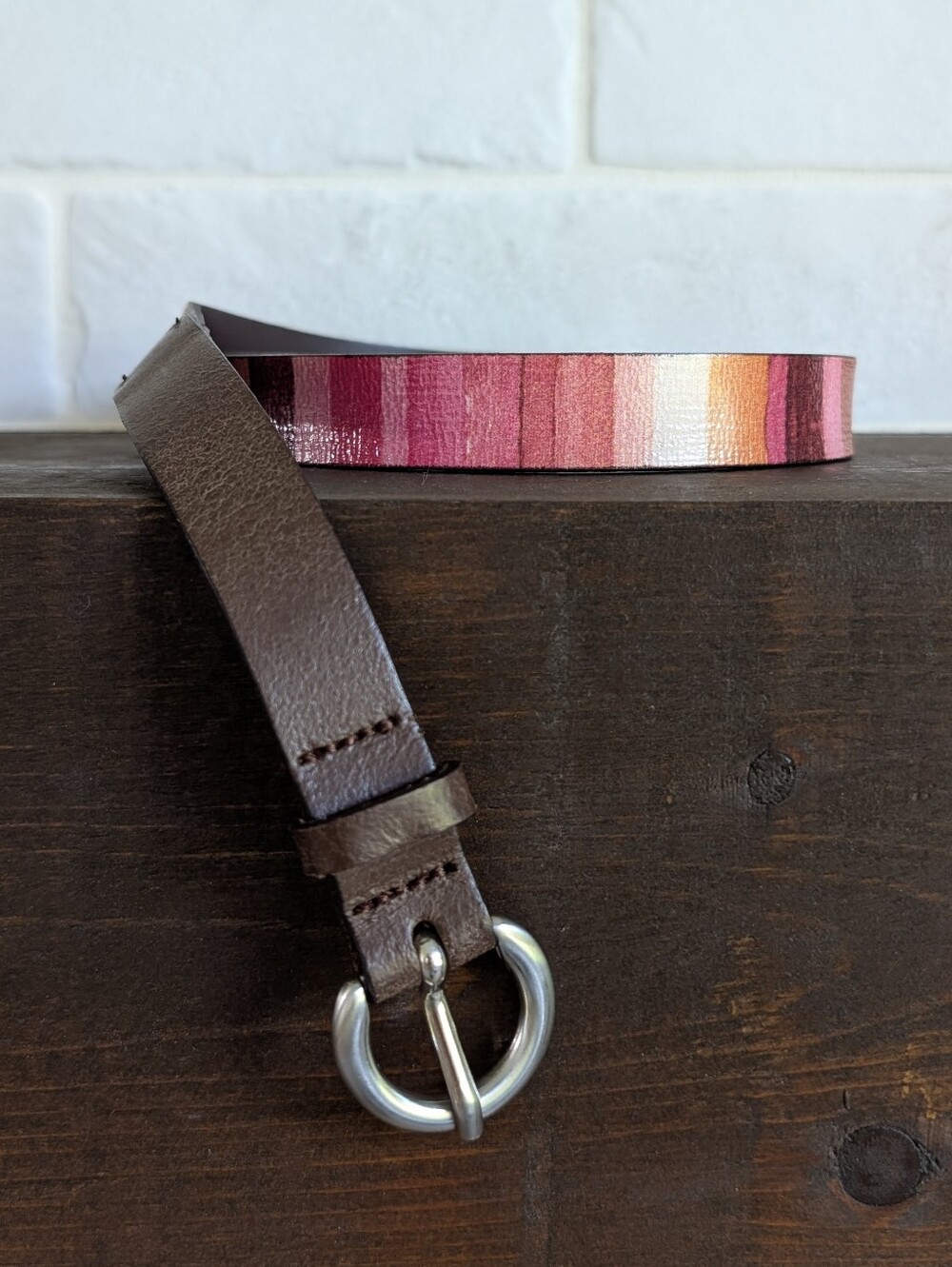 Mexx Brown And Pink Narrow Leather Belt Small